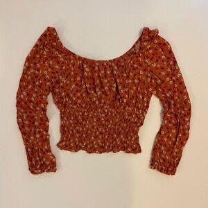 Orange Floral Scrunch Top